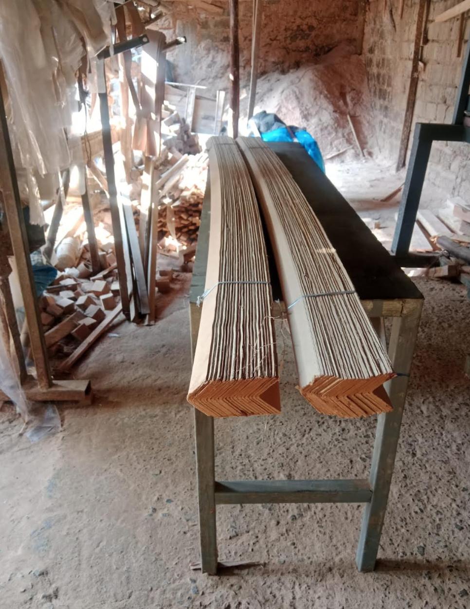 Bundled angle board corners ready for dispatch at the Sasfino factory